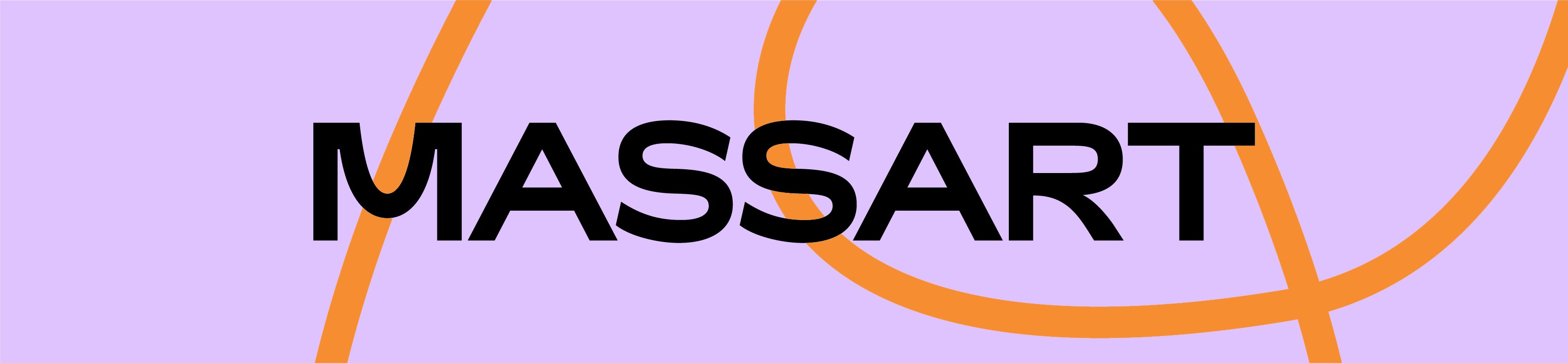 MassArt logo with purple background and orange lines